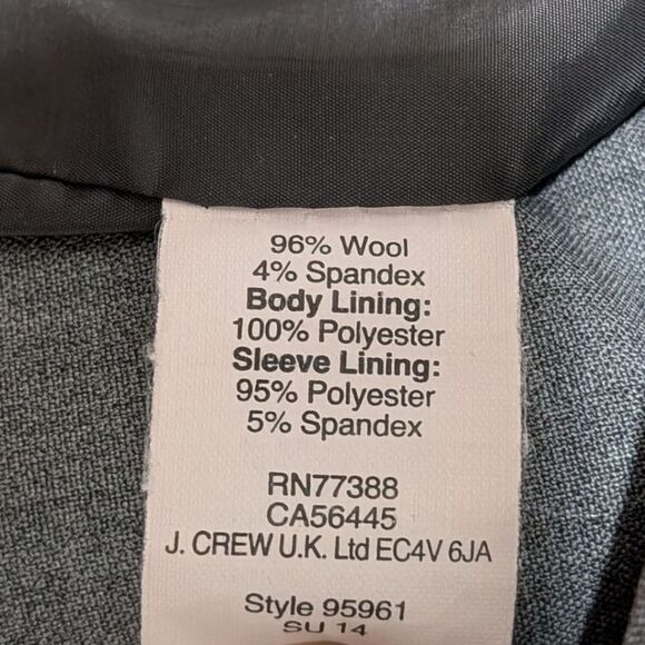 J.Crew 1035 Bi-Stretch Blazer Wool Blend Tollegno 1900 Grey Size 12 STY 95961 - Picture 8 of 8